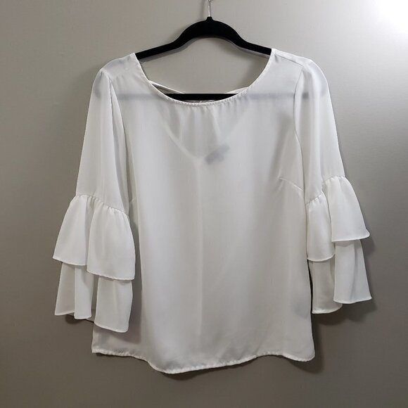 Lilly Morgan * Chiffon Ruffle Sleeve Blouse * Sz S - Picture 1 of 10